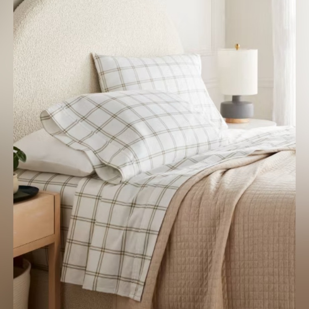 Target Full Sheet Set Plaid Neutral Beige White 4pc Bedding